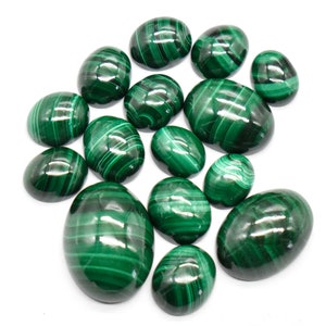 Natural Malachite Oval Cabochon Flat Back Calibrated AAA Top Quality Malachite Loose Gemstone 5X3 mm To 12X15 mm Sizes For Jewelry
