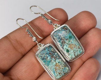 Natural Turquoise Dangle Earrings In 92.5 Sterling Silver Anniversary Gift For Her Mothers Day Gift