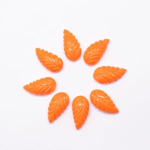 Salmon Coral Carved Leaf Carvings Flat Back Hand Carved Stone Carvings Lab Created Crystal 18X9 mm 15X8 mm 12X6 mm Loose Gemstone