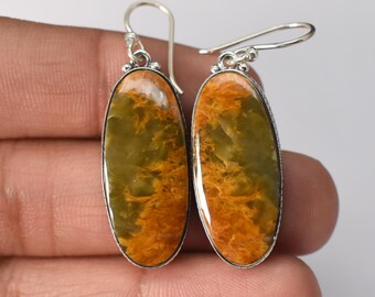 Natural Jasper Dangle Earrings – Elegant Sterling Silver and Banded Jasper Mothers Day Gift