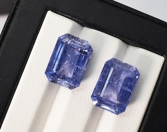 Lab Grown Cornflower Blue Sapphire Octagon Faceted Loose Gemstones  with Visible Inclusions for Jewelry Makings Blue Sapphire Emerald Cut
