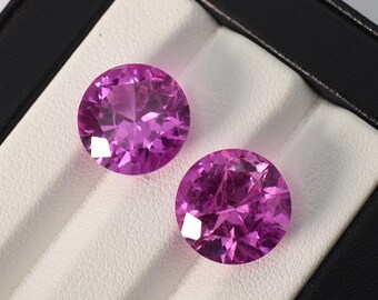 Vivid Pink Sapphire Round Diamond Cut with inclusion 12 mm Calibrated Lab Created Pink Sapphire Loose Gemstones For Jewelry Makings 7.85 cts