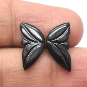 Naturalny czarny agat, para motyli, kryształowa rzeźba, 17 x 8 mm, onyks, ręcznie rzeźbiony motyl, 4,55 Cts