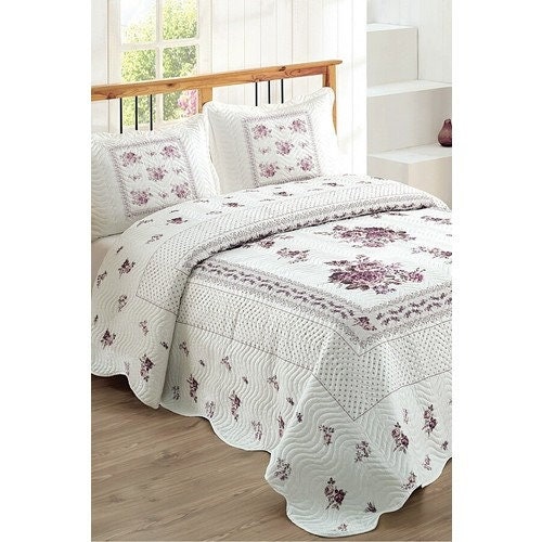 Flower Double Quilted Bedspread Set Lilac - Etsy