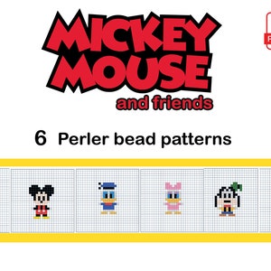 Mickey Mouse , Minnie Mouse, Daisy Duck, Donald Duck, Goofy and Pluto perler bead pattern template digital file