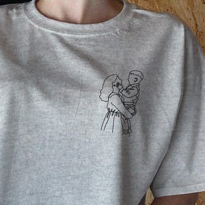 Geborduurd aangepast portret T-shirt, foto T-shirt, lijntekeningen shirt, gepersonaliseerde familiefoto shirts, lijn kunst paar T-shirt, gepersonaliseerd cadeau
