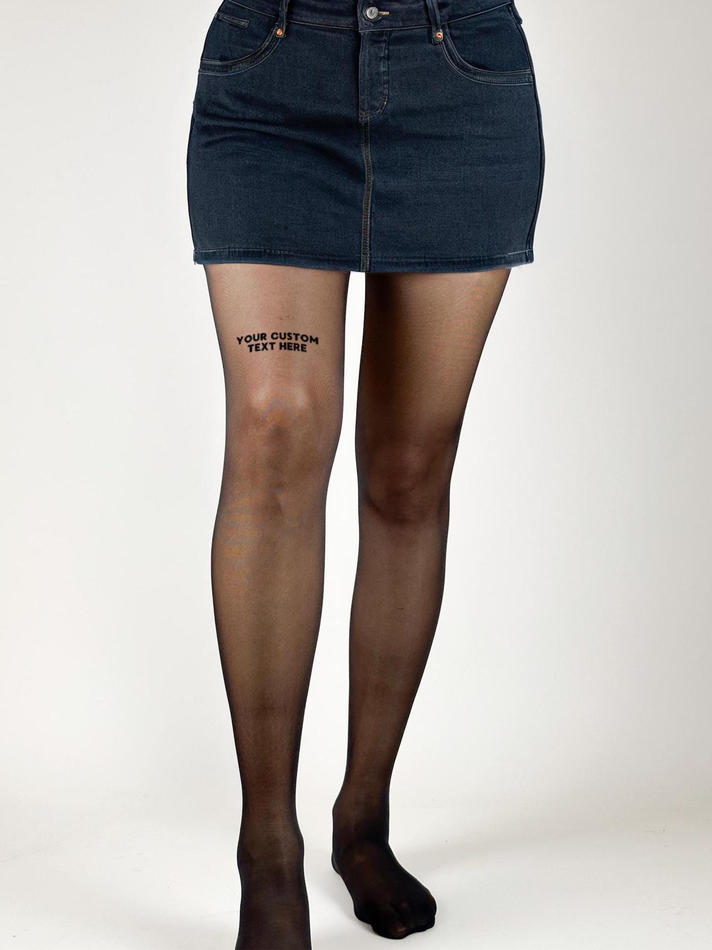 Custom Printed Message Tights, Bold Statement Tights, Edgy Fashion Hosiery, Flocked Letters, Transparent Tights, Black Custom Tights