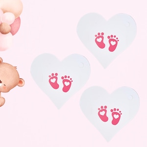 Geschenkanhänger Herz für Baby Mädchen, Geschenkanhänger Baby, Geschenkanhänger mit Babyfüße, Geschenkanhänger babyparty Mädchen
