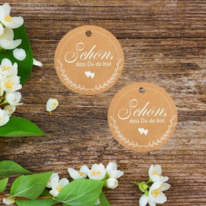 Geschenkanhänger, Geschenkanhänger "Schön, dass du da bist", Hochzeit, Geschenkanhänger Taufe, Papieranhänger, Gastgeschenke ab 10 Stück