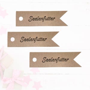 Geschenkanhänger "Seelenfutter" aus Kraftpapier für Plätzchen, Geschenke, Wein, Spiriituosen, Kekse, Geschenkanhänger für Selbstgemachtes