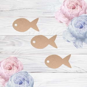 Etichetta regalo a forma di pesce in carta kraft per battesimo, comunione o cresima, etichetta regalo per bambini, etichetta di carta, neonato, nascita