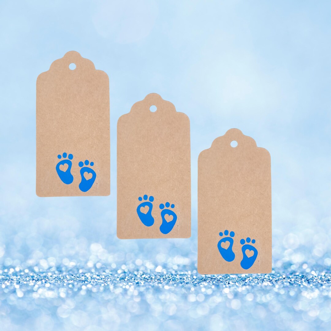 Gift Tag Made of Kraft Paper Baby Feet in Blue, Gift Tag Baby, Gift Tag ...