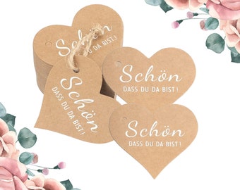 Geschenkanhänger Herz aus Kraftpapier "schön, dass du da bist", Geschenkanhänger für Hochzeit, Geschenke, Selbstgemachtes,