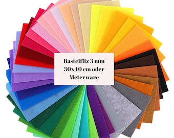 Craft felt, felt in various colors, DIY felt, sold by the meter 3 mm, craft material, sewing accessories, washable felt, from 30 x 20 cm to 1 meter