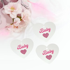 Etiquette cadeau, étiquette cadeau "Bébé" imprimé blanc rose, naissance, baptême, baby shower, décoration de table, cadeaux pour parents, étiquette papier