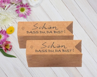 Geschenkanhänger aus Kraftpapier "Schön, dass du da bist", Geschenkanhänger Hochzeit, Anghänger für Geschenke, Selbstgemachtes u Marmelade