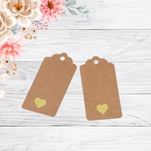 Geschenkanhänger aus Kraftpapier mit goldenem Herz, blanko zum Beschriften, Geschenkanhänger Hochzeit, Geschenke, Selbstgemachtes,