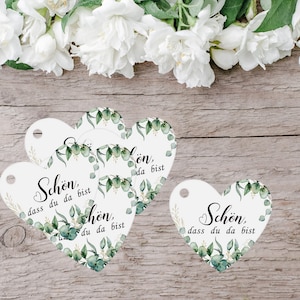 Etichetta regalo a forma di cuore con viticci di eucalipto/etichetta di carta/regalo per gli ospiti/etichetta regalo per matrimonio/compleanno/battesimo