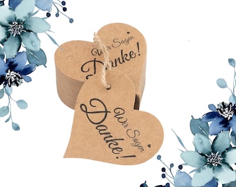 Gift tag heart made of kraft paper "We say thank you", tag for wedding, gifts, homemade, gift tag say thank you