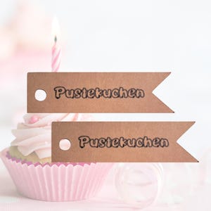 Geschenkanhänger "Pustekuchen" aus Kraftpapier, Geschenkanhänger Geburtstag, Kerzen, kleine Geschenke, Papieranhänger, giveaway, Taufe,