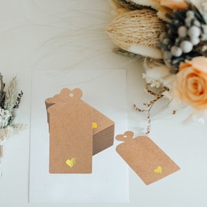 Geschenkanhänger mit goldenem Herz, für Babyparty, Taufe, Kommunion, Hochzeit, Geschenkanhänger Geburtstag, Weingeschenke, Plätzchen uvm
