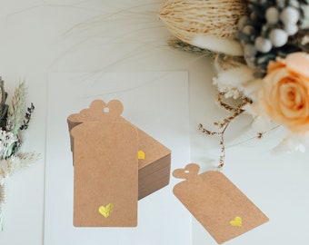 Gift tags with golden hearts, for baby showers, baptisms, communions, weddings, birthday gift tags, wine gifts, cookies and much more