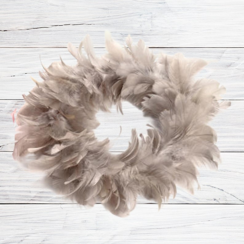 Fluffy round feather wreath for decorating, processing, hanging, as a decoration refined with a glass light in taupe 25 cm image 1