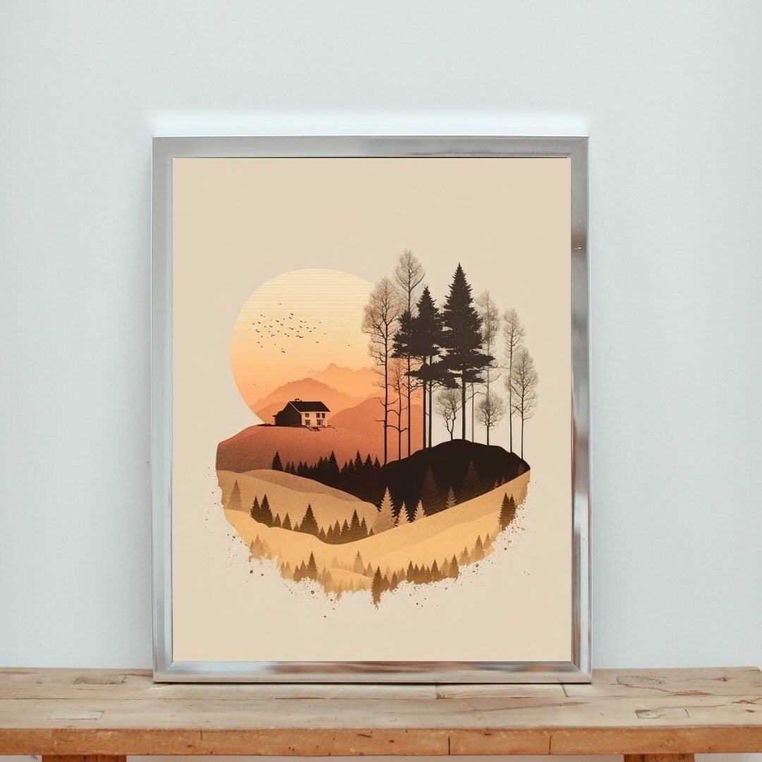 Minimalist Vintage Landscape Design Vintage Printing Wall Etsy