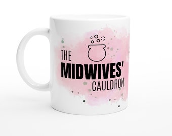Watercolour wash The Midwives' Cauldron ceramic mug