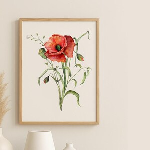 Bloemenkunst aquarel klaproos – Aanpasbare print en wenskaart