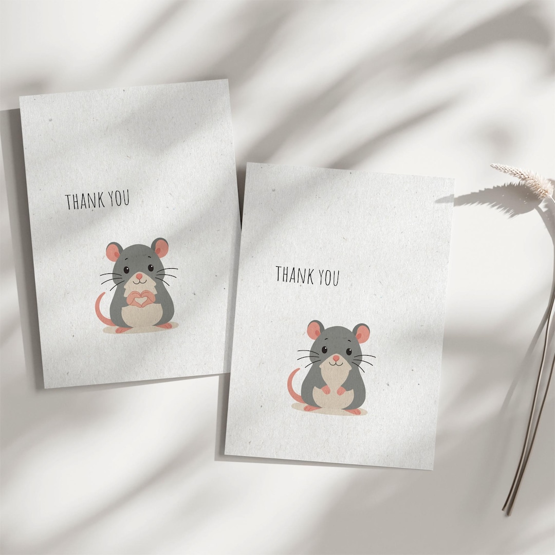 Thank You Mouse Rat Card – Printable A6 Digital Greeting English ...