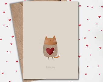 Biglietto d'amore con gatto - Saluto calmo e minimale "Ti amo" per i momenti quotidiani