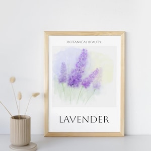 Pôster Botânico de Lavanda – Arte Floral Minimalista para Parede | Impressão A3, A4 e Cartão Postal | Impressão Digital de Lavanda para uma Decoração Tranquila