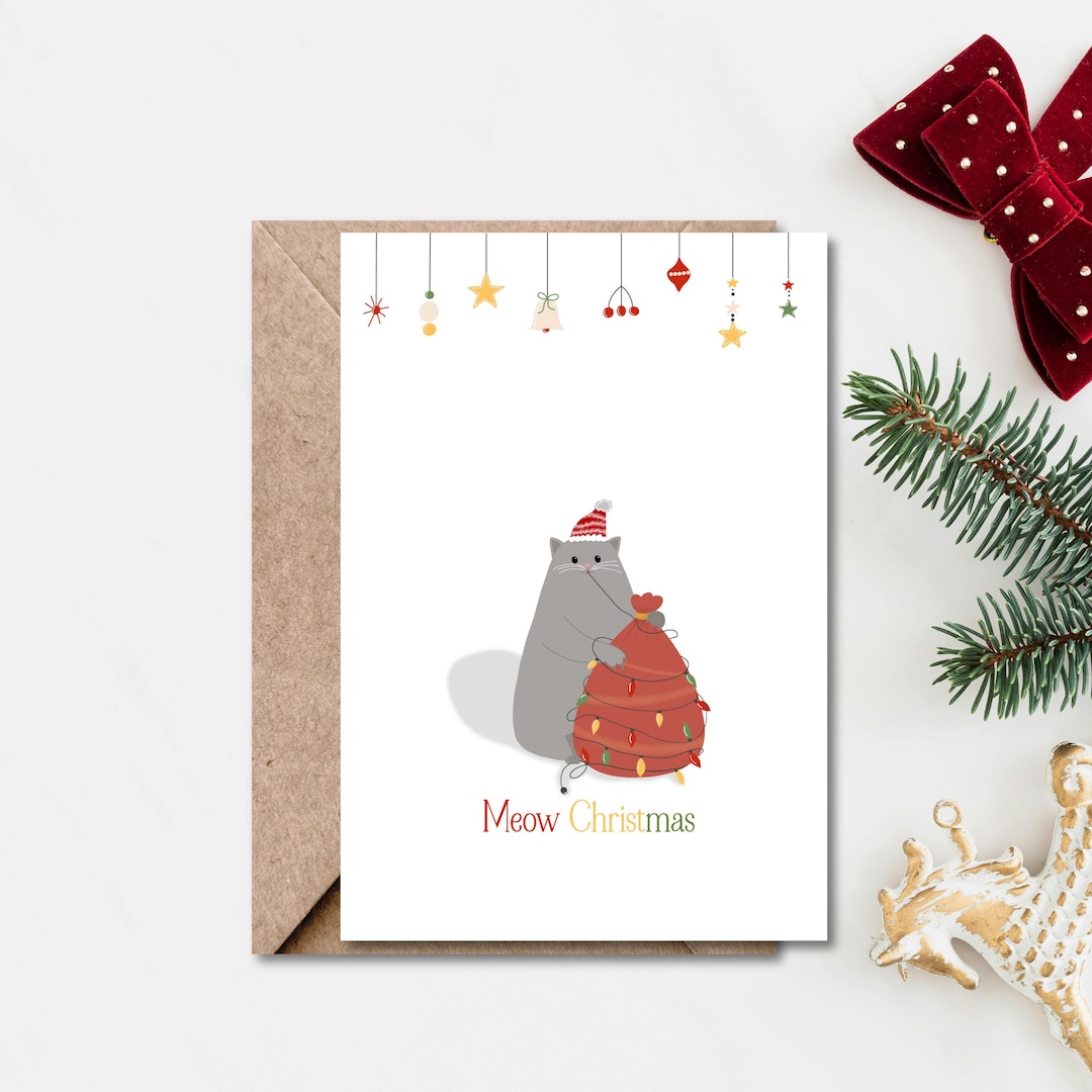Meow Christmas Card – Funny Cat Holiday Greeting (printed A6) - Etsy