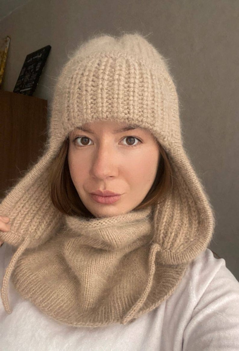 Knitted Warm Hat for Women With Ear Flap, Chunky Hand Knit Ushanka