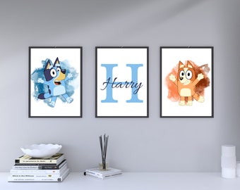 Set of 3 A4 A3 prints // Bluey // bingo // personalised Bluey print // kids // children nursery bedroom decor