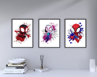 Set of 3 A4 A3 prints // Spidey and his amazing friends prints // Spider-Man prints  // ghost spider // spin spider // gwen // miles morales