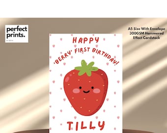 A5 First Birthday Girl Card, Baby Girl 1st Birthday Card, Personalised First Birthday Card, Berry First Birthday Card, Strawberry Birthday
