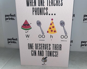 A5 Reception Teacher Thank You Card, Funny Phonics Card, Early Years Teacher Card
