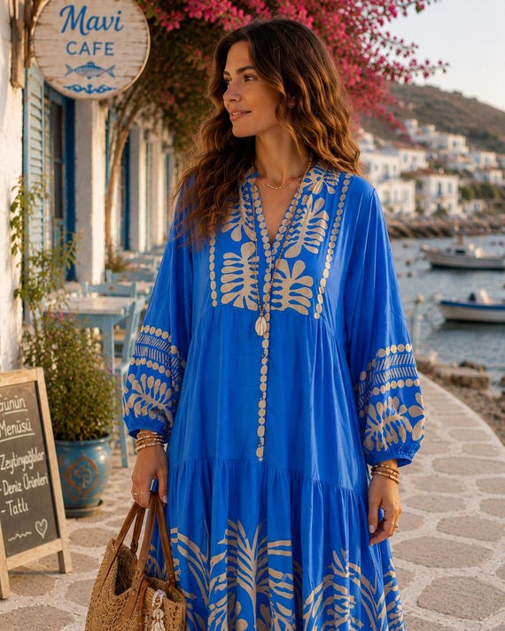 royal blue bohemian dress Maxi Dress, Oversized Kaftan Dress, Loose Fit Resort Wear, Maternity Friendly queen letizia evening gowns