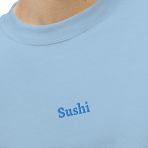 Sushi embroidered Unisex Sweatshirt minimalistic random cool sweater, funny sushi lover gift idea for him and for her, foodie gift
