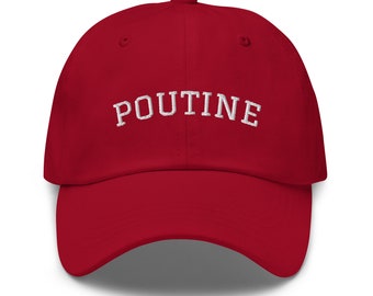 Poutine embroidered text baseball cap, minimalistic random cool dad hat, funny poutine lover gift idea for him and for her, Quebec Canada