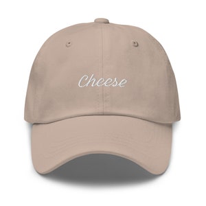 Cheese embroidered text baseball cap, minimalistic random cool dad hat, funny cheese lover gift idea for him and for her, foodie gift