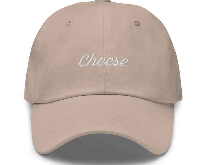 Cheese embroidered text baseball cap, minimalistic random cool dad hat, funny cheese lover gift idea for him and for her, foodie gift