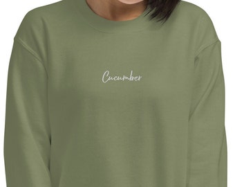 Embroidered Cucumber Sweatshirt, Minimalist Foodie Gift