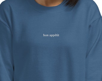 Bon Appetit Embroidered Sweatshirt, Minimalist French Foodie Gift