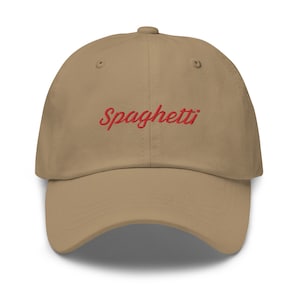 Spaghetti embroidered text baseball cap, minimalistic random cool dad hat, funny spaghetti lover gift idea for him and for her, foodie gift