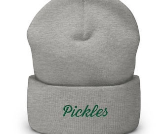 Pickles Embroidered Cuffed Beanie, Unisex Foodie Gift