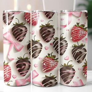 Strawberries Tumbler Wrap 20oz Skinny Straight Tumbler Wrap Sublimation Design, Trendy Girls Tumbler Chocolate Strawberry PNG File Download