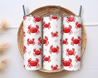 Diseño PNG de envoltura para vaso térmico de verano, lindo vaso térmico de cangrejo moderno sin costuras de 20 oz con diseño de sublimación (descarga digital)